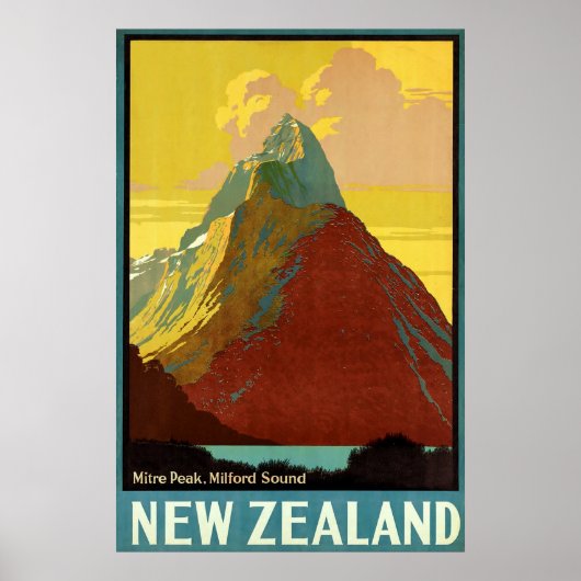 Poster Nouvelle-Zélande ~ Miter Peak Canvas. (Devant)