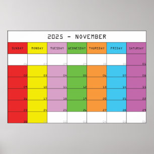 Poster Novembre 2025 couleurs jours calendrier plancer