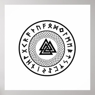 Poster Noyer noir - Noeud de bois - Rune d'odin