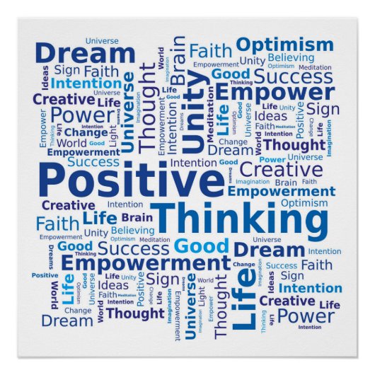 Poster Nuage de mots de pensée positive - Bleu (Devant)