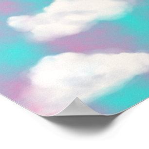 Poster Nuages Blancs Aquarelle Ciel Esthétique Rêve