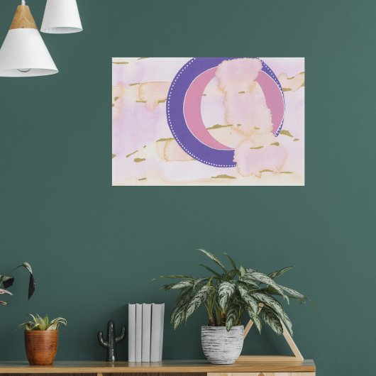 Poster Nuages d'aquarelle en rose et or, halo violet (Salon 1)