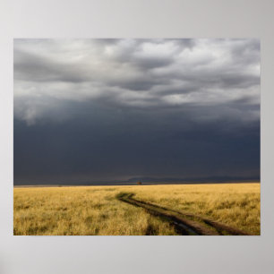 Poster Nuages d'orage et route à travers les plaines gaze