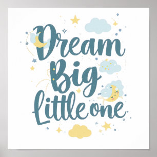 Poster Nuages et Étoiles Mignons "Rêve Grand Petit Un"