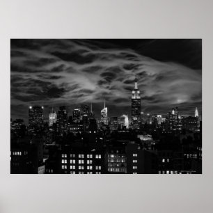 Poster Nuages éthérés : NYC Skyline, Empire State Bldg BW