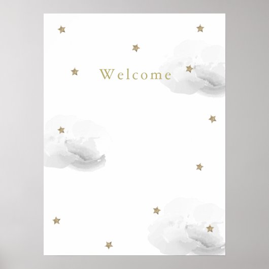 Poster Nuages Gris & Étoiles Dorées Bienvenue (Devant)