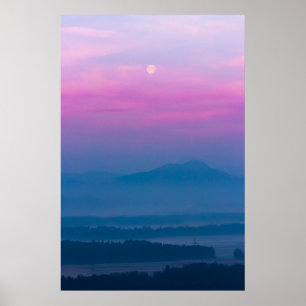 Poster Nuages lumineux et lune au lever du soleil