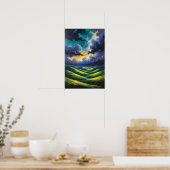 Poster Nuages orageux dramatiques sur des collines vertes (Cuisine)