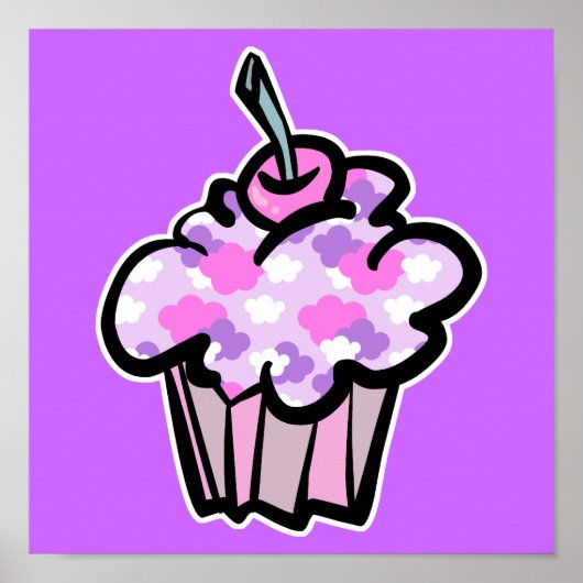 Poster nuages rose et violet cupcake (Devant)