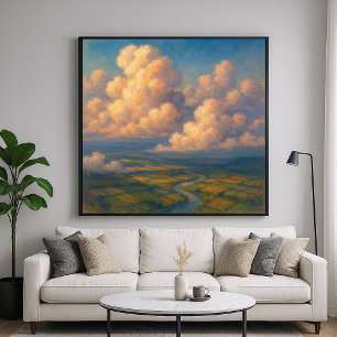Poster Nuages sur paysage - Style de peinture au pastel