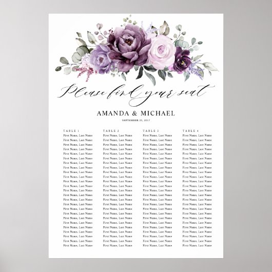 Poster Nuances de pourpre Dusty Blooms Guest Seest Chart (Devant)