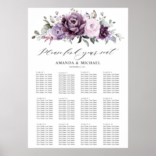 Poster Nuances de pourpre Dusty Blooms Guest Seest Chart (Devant)
