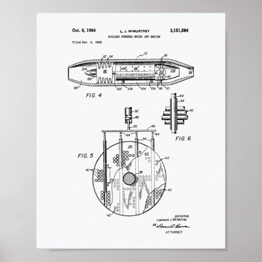 Poster Nuclear Water Jet Engine 1959 Art Livre blanc (Devant)