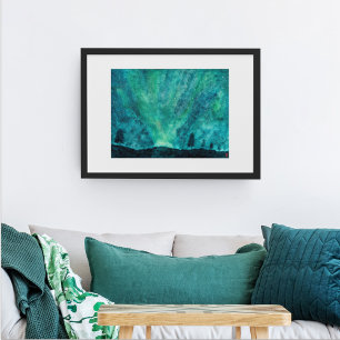 Poster Nuit aurora boréale aurore aquarelle
