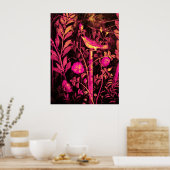 Poster NUIT AVEC ROSES, rose Fuchsia Jaune Noir (Cuisine)