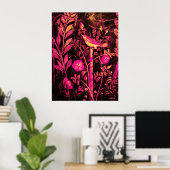 Poster NUIT AVEC ROSES, rose Fuchsia Jaune Noir (Bureau à domicile)