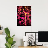 Poster NUIT AVEC ROSES, rose Fuchsia Jaune Noir (Bureau à domicile)