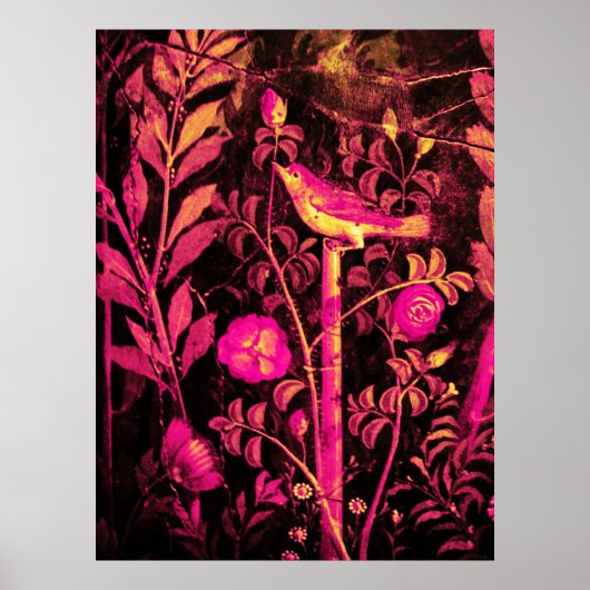 Poster NUIT AVEC ROSES, rose Fuchsia Jaune Noir (Devant)