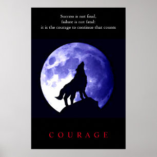 Poster Nuit bleue du loup Motivation Courage