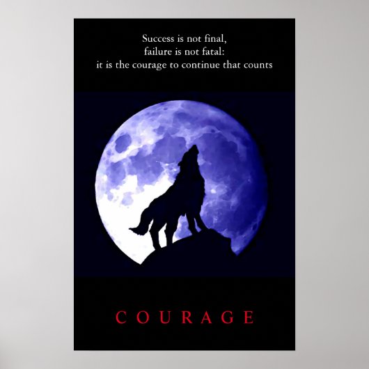 Poster Nuit bleue du loup Motivation Courage (Devant)