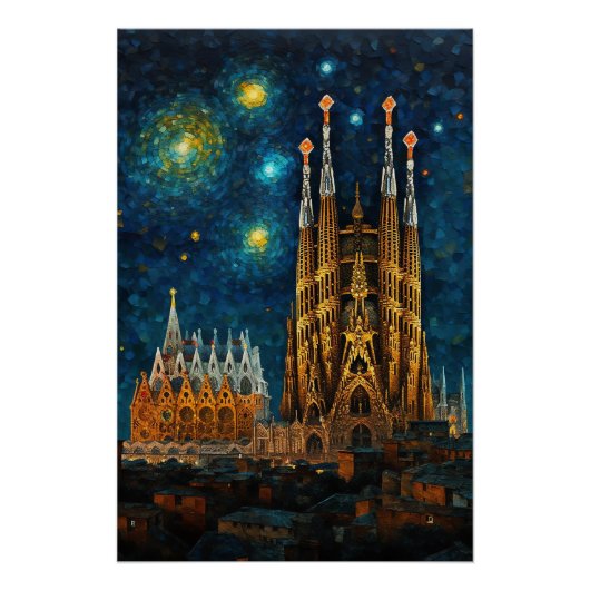 Poster Nuit Catalan Starry | Gaudí rencontre Van Gogh (Devant)