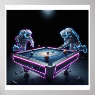 Poster Nuit de billard galactique – Des astronautes jouan