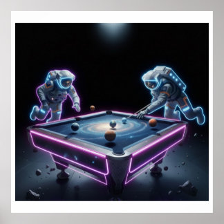 Poster Nuit de billard galactique – Des astronautes jouan