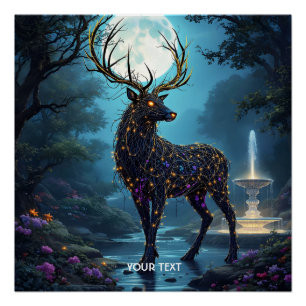 Poster Nuit de cerf de lune fantaisiste mignonne