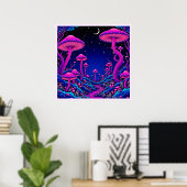 Poster Nuit de forêt de champignons psychédélique (Bureau à domicile)