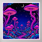 Poster Nuit de forêt de champignons psychédélique (Devant)