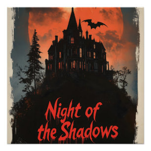 Poster Nuit de l'ombre - Rétro Haunted House Design