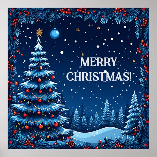 Poster Nuit de Noël festive avec neige (Devant)