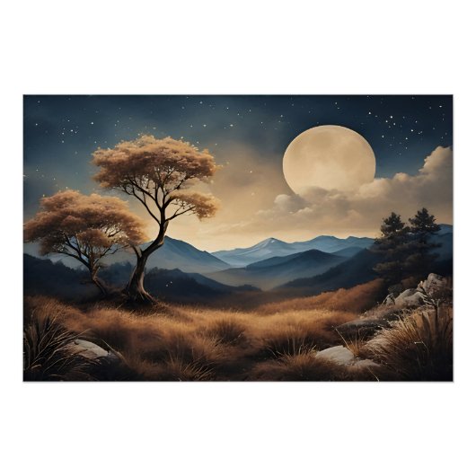 Poster Nuit de pleine lune dorée (Devant)
