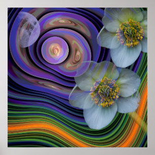 Poster Nuit des Helleboris, abstrait fleuri artistique