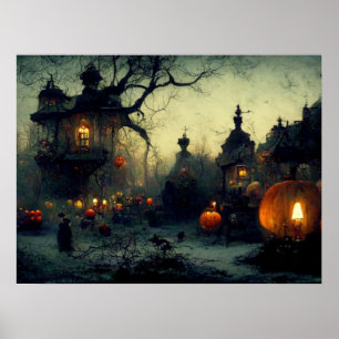 Poster Nuit d'Halloween Éffrayante Imaginaire vintage