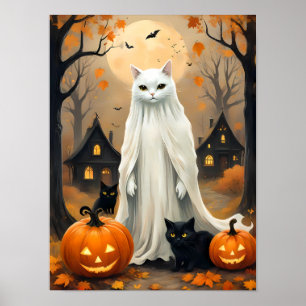 Poster Nuit d'Halloween Whimsical - Chat Ghosts