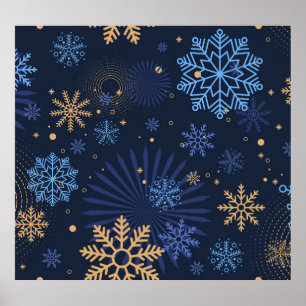 Poster Nuit d'hiver : Blue Snowflake Motif.