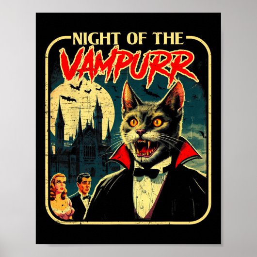 Poster Nuit Du Vampurr Drôle Chat Halloween (Devant)
