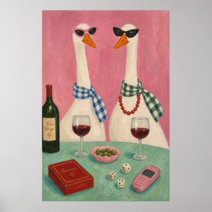 Poster Nuit du vin de l'oie chic – Bistro rose fantaisist