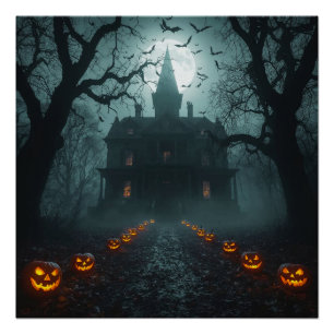 Poster Nuit éffrayante avec Jack-o'Lanterns