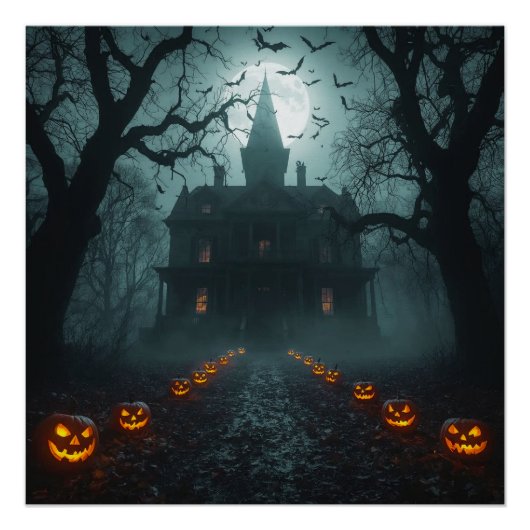 Poster Nuit éffrayante avec Jack-o'Lanterns (Devant)