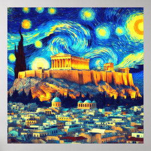 Poster Nuit étoilée Acropole Athènes Grèce