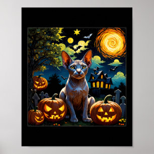Poster Nuit étoilée éffrayante Halloween Sphynx