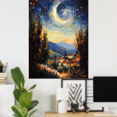 Poster Nuit étoilée inspirée de l'impressionnisme (Bureau à domicile)