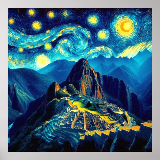 Poster Nuit étoilée Machu Picchu Pérou (Devant)