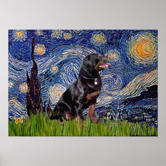 Poster Nuit étoilée - Rottweiler (#6) (Devant)