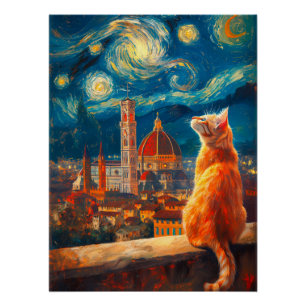 Poster Nuit étoilée sur Florence Art du chat roux