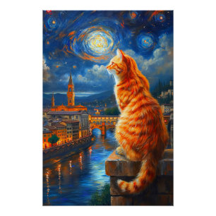 Poster Nuit étoilée sur Florence Art du chat roux