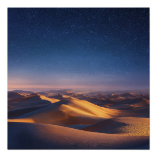 Poster Nuit étoilée sur le paysage de dunes de désert dor