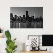 Poster Nuit Noir Noir Blanc New York (Bureau à domicile)